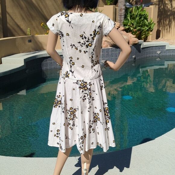 Vintage 1950s Georgiana Drop Waist A-Line Cotton Dress, With Rhinestones - Picture 5 of 16